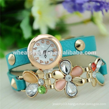 2014 New multilayer leather bracelt plum blossom drills modern watch